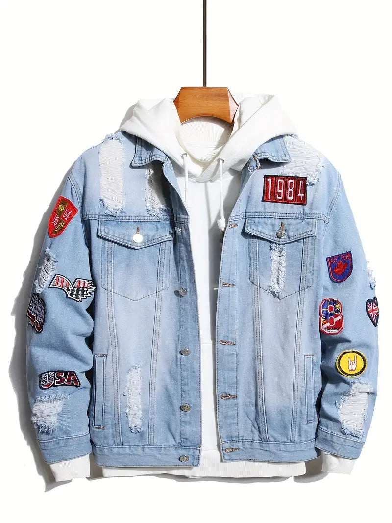 Denim Jacket - Casual - Hellblau - Jeansjacke mit Patches - Herrenjacke-HauteBerlin