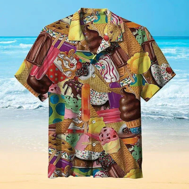 Eiscreme-Shirt – Kurzarm – mit Knöpfen – Polohemd – Herrenhemden-HauteBerlin