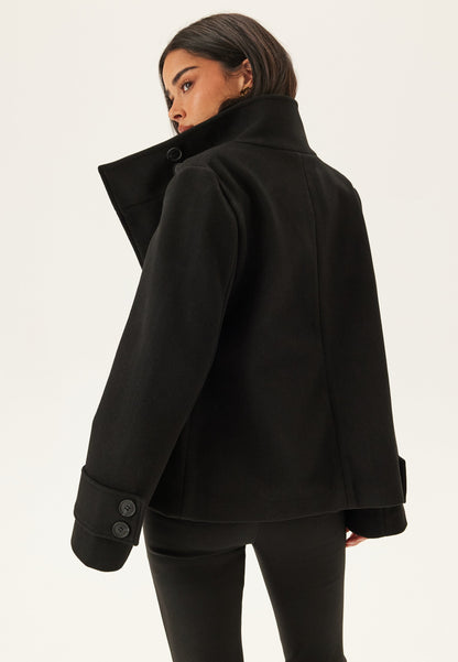 Erbsenmantel - Kurze schwarze Übergangsjacke mit Knopfleiste für Frauen-HauteBerlin