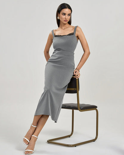 Etuikleid - Ärmelloses graues Midi Bodycon Kleid-HauteBerlin