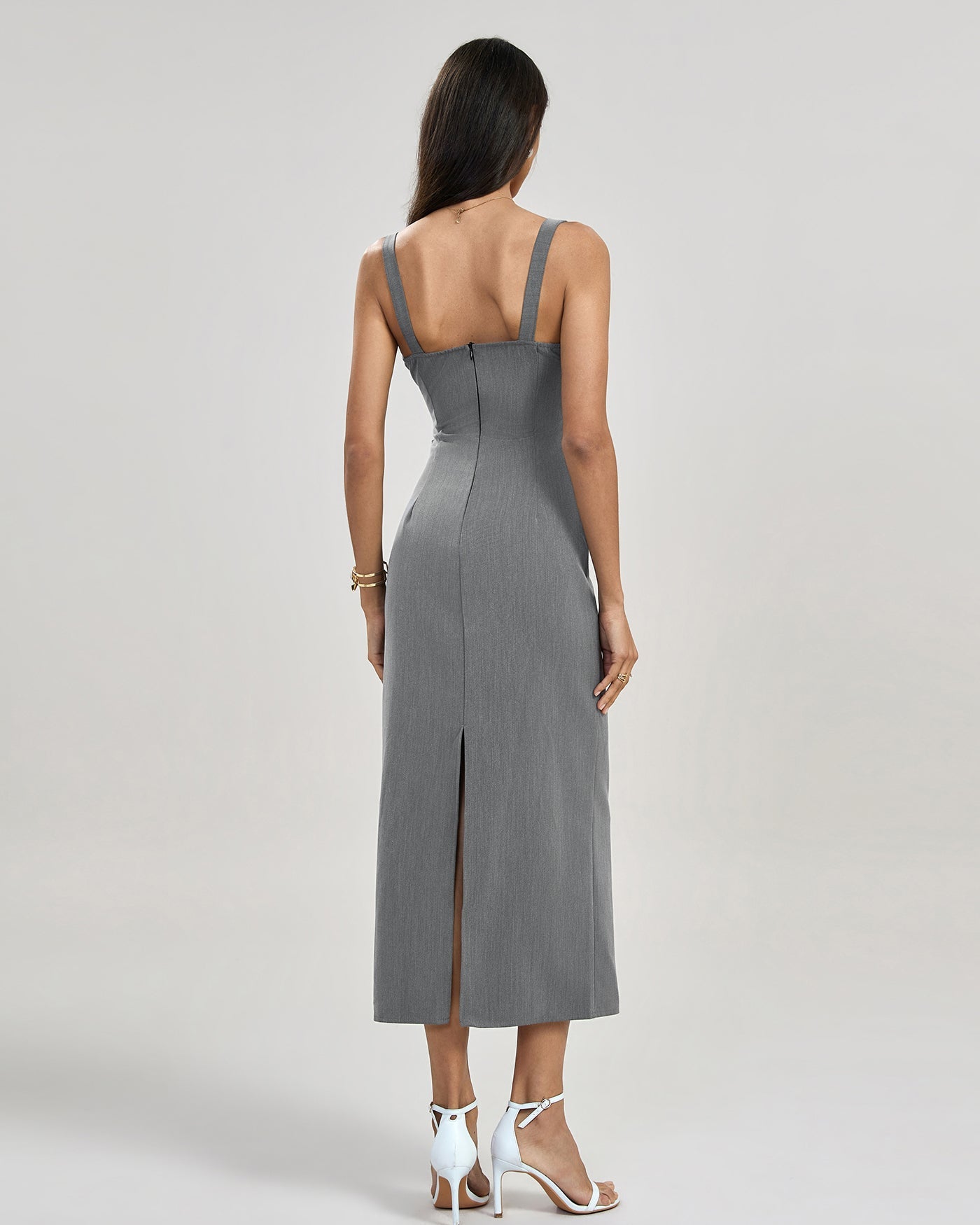 Etuikleid - Ärmelloses graues Midi Bodycon Kleid-HauteBerlin