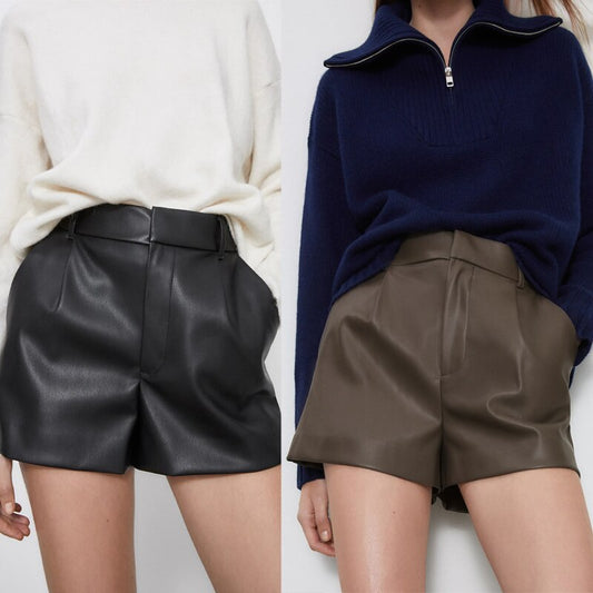 Faux Leather Shorts | Elegant | High Waisted | Mini Shorts | Women's Shorts-Grace Aura