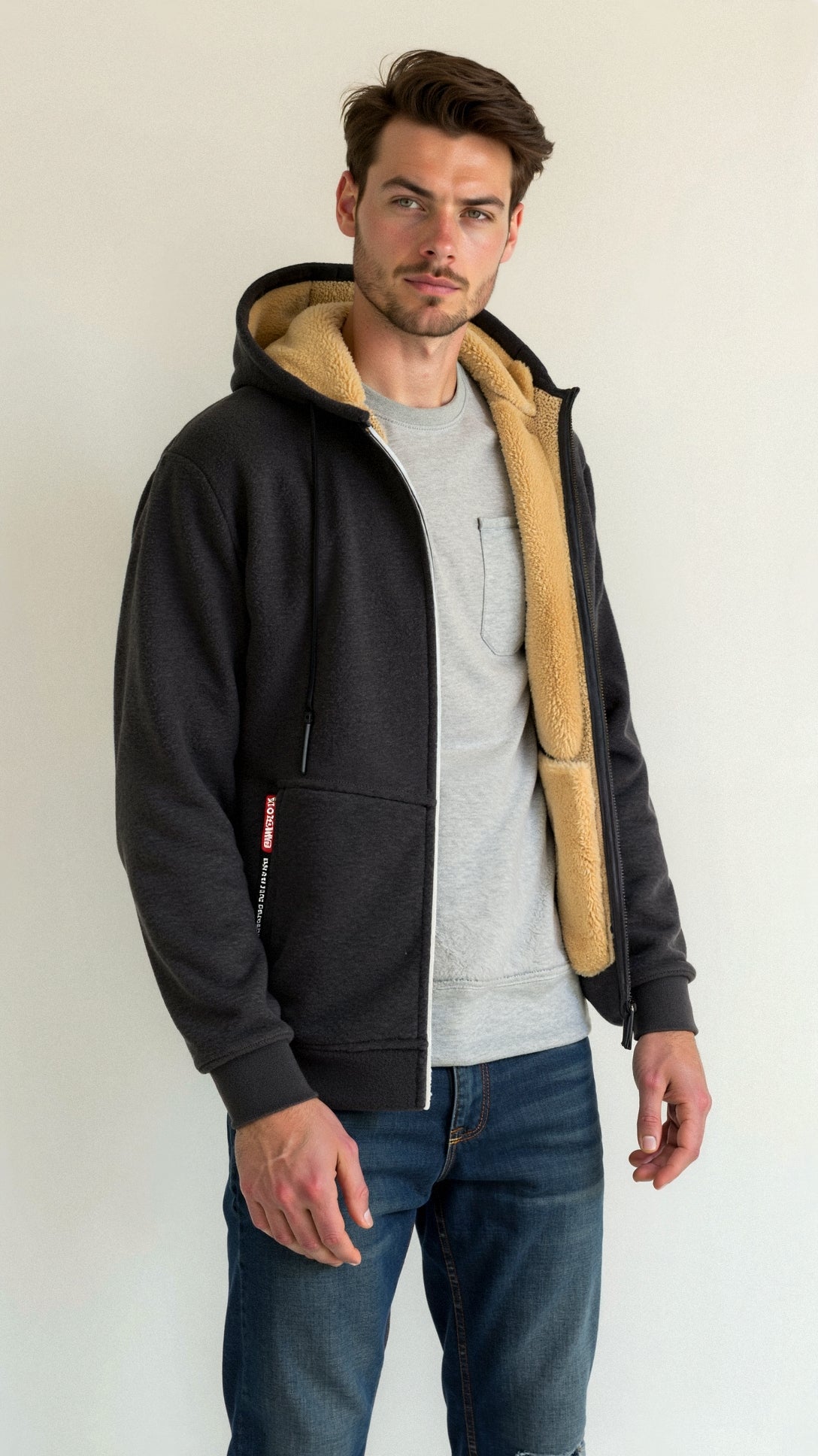 Fellgefütterter Hoodie – Warm – Mit Reißverschluss – Winter-Hoodie – Herren-Hoodie-Jacke-HauteBerlin
