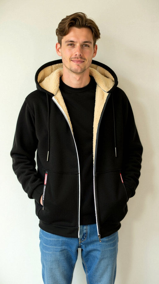 Fellgefütterter Hoodie – Warm – Mit Reißverschluss – Winter-Hoodie – Herren-Hoodie-Jacke-HauteBerlin