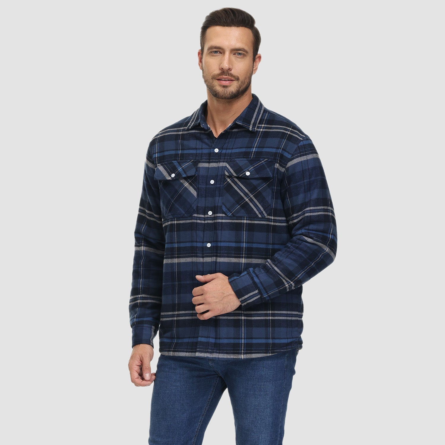 Flanelljacke – Kariertes, Mit Fleece Gefüttertes Herren-Overshirt für den Winter-HauteBerlin
