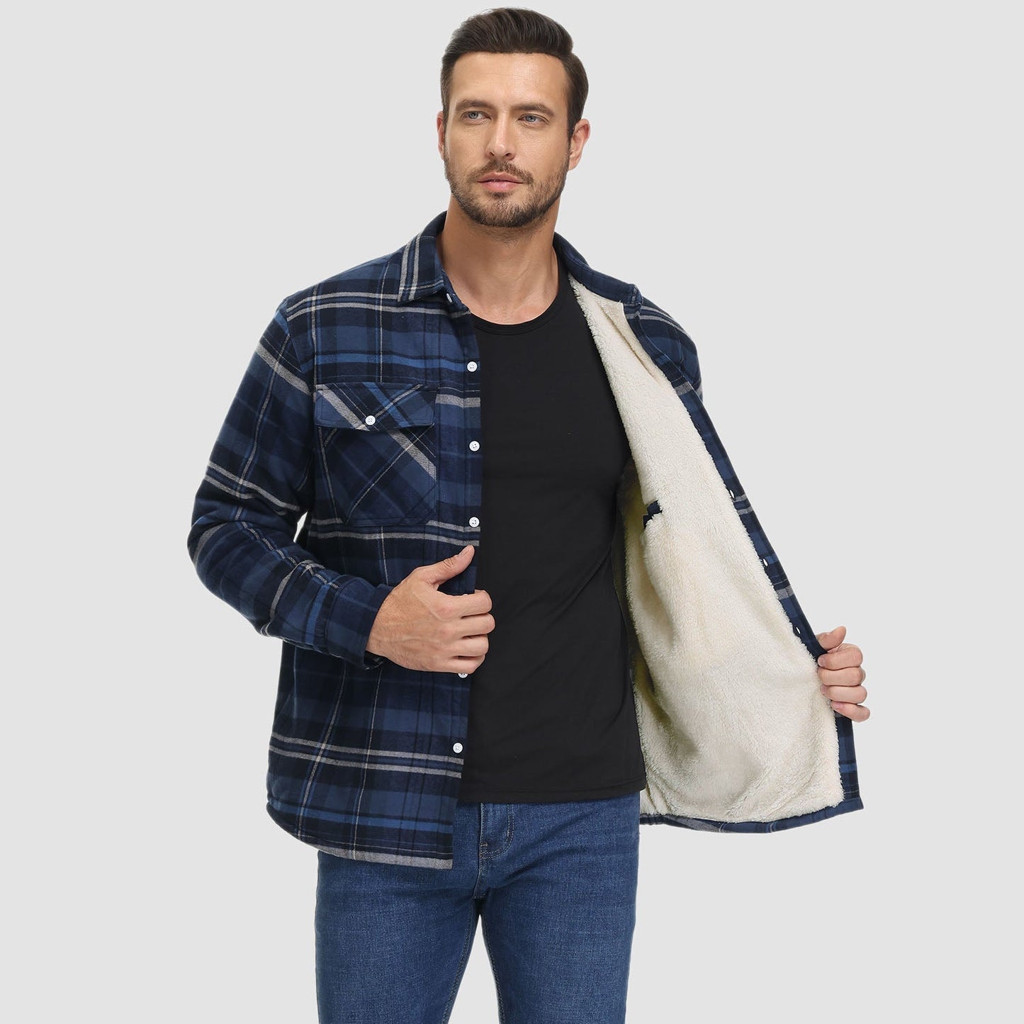 Flanelljacke – Kariertes, Mit Fleece Gefüttertes Herren-Overshirt für den Winter-HauteBerlin