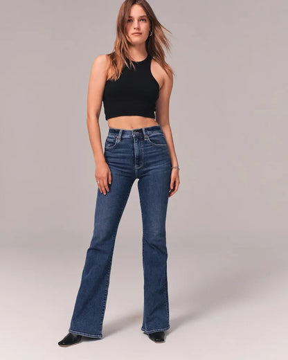 Flared Jeans | Blau | Denim | Hochtaillierte Jeans | Damenjeans-HauteBerlin