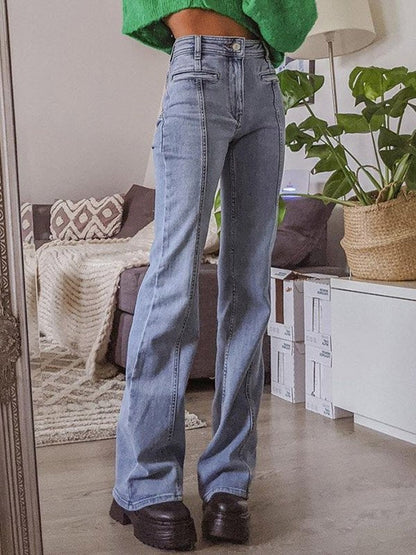 Flared Jeans - Hellblaue High Waisted Jeans mit Sternendruck für Frauen-HauteBerlin