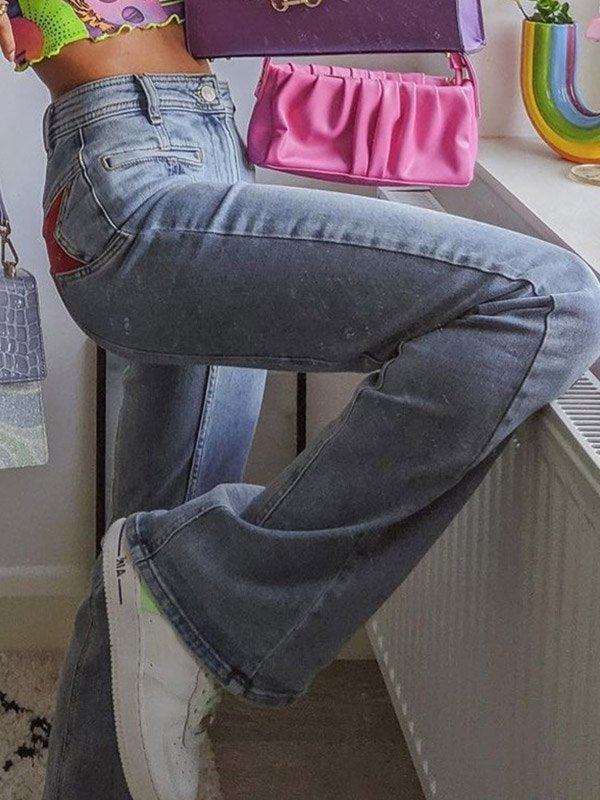 Flared Jeans - Hellblaue High Waisted Jeans mit Sternendruck für Frauen-HauteBerlin