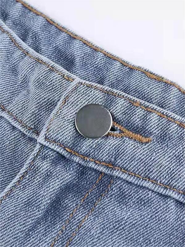 Flared Jeans - Hellblaue High Waisted Jeans mit Sternendruck für Frauen-HauteBerlin