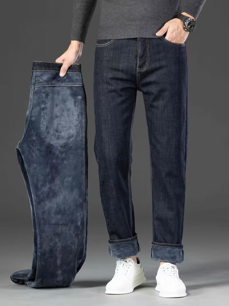 Fleecegefütterte Jeans – Stretchjeans mit geradem Bein für Männer-HauteBerlin