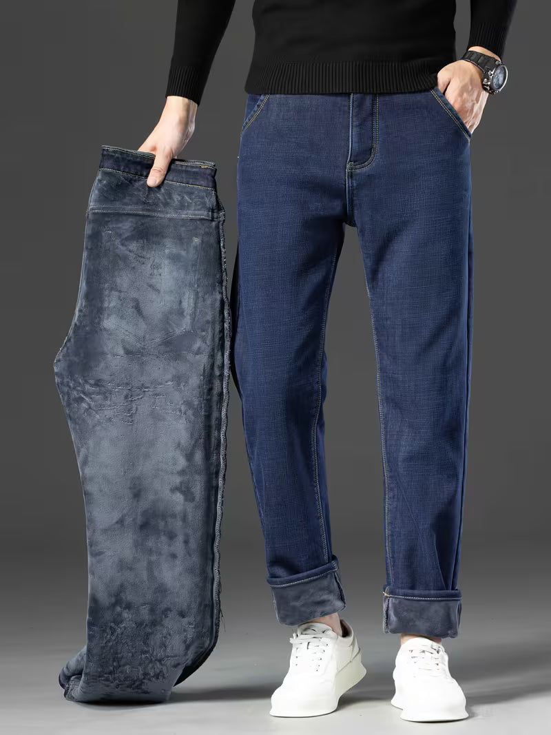 Fleecegefütterte Jeans – Stretchjeans mit geradem Bein für Männer-HauteBerlin