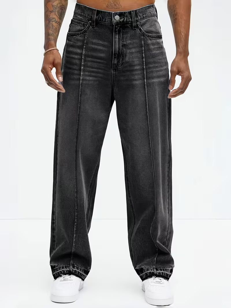 Gerade geschnittene Jeans | Hohe Taille | Washed | Locker sitzende Jeans | Herrenjeans-HauteBerlin