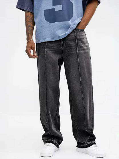 Gerade geschnittene Jeans | Hohe Taille | Washed | Locker sitzende Jeans | Herrenjeans-HauteBerlin