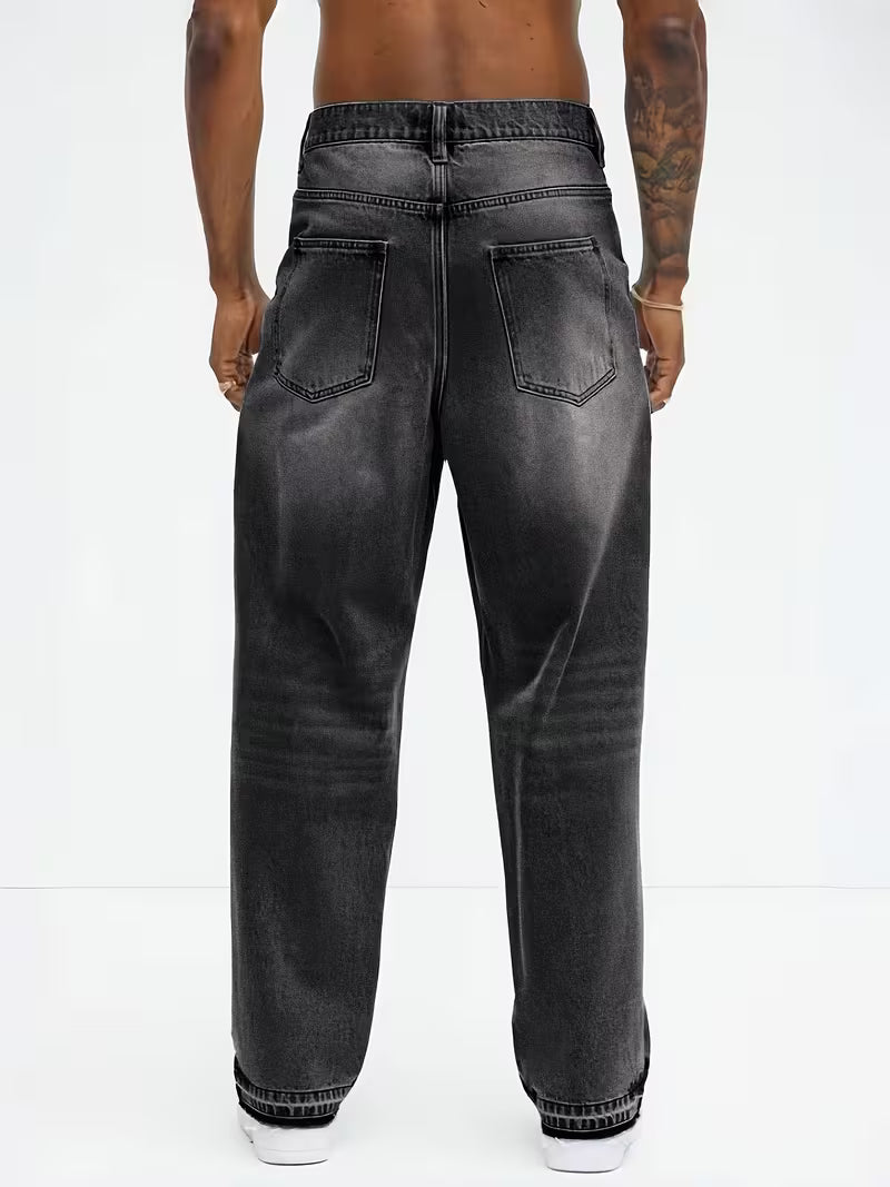 Gerade geschnittene Jeans | Hohe Taille | Washed | Locker sitzende Jeans | Herrenjeans-HauteBerlin