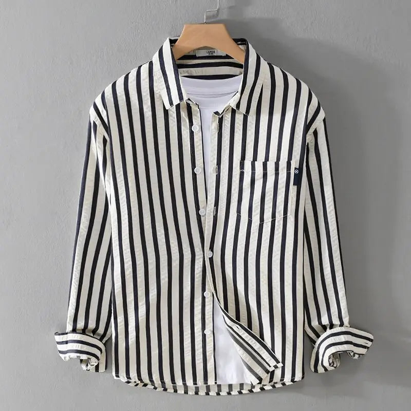 Gestreiftes Hemd - Polo - Button-Up - Langarmhemd - Herrenhemden-HauteBerlin