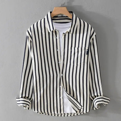 Gestreiftes Hemd - Polo - Button-Up - Langarmhemd - Herrenhemden-HauteBerlin