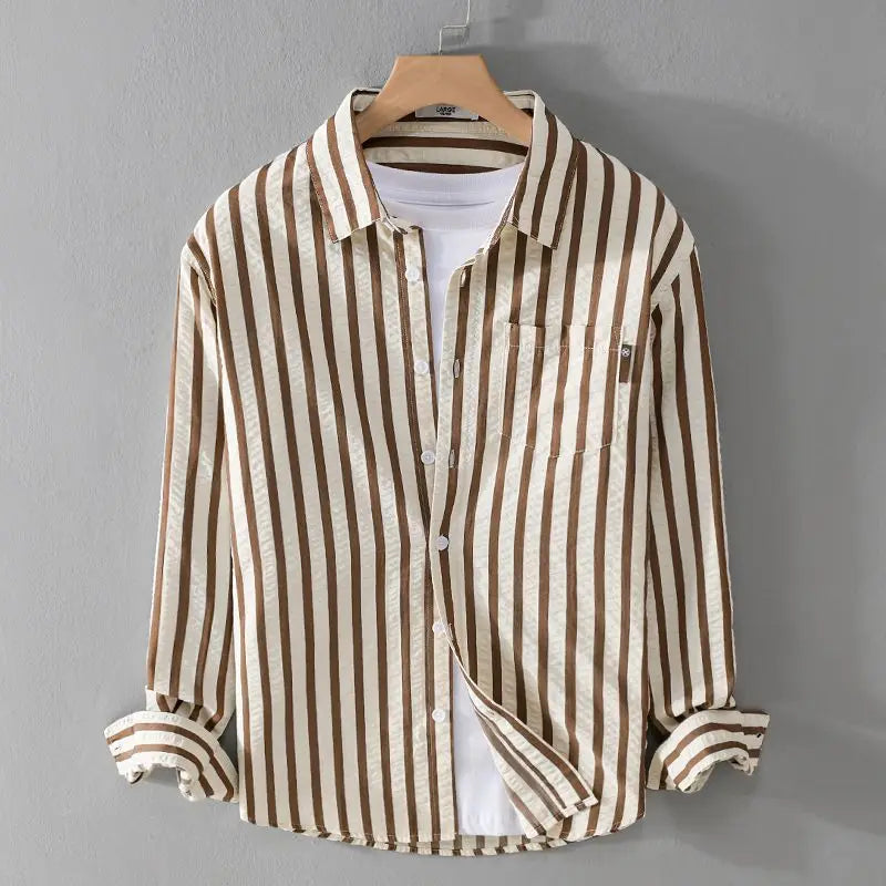 Gestreiftes Hemd - Polo - Button-Up - Langarmhemd - Herrenhemden-HauteBerlin