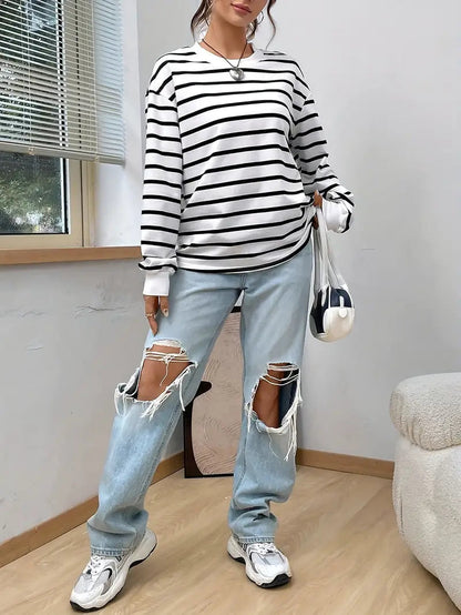 Gestreiftes Sweatshirt – Lässiger Oversize-Pullover für Frauen-HauteBerlin