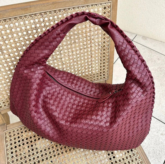 Gewebte Tasche – veganes Leder – Reißverschluss – Schultertasche – Handtasche-Leyna Moda