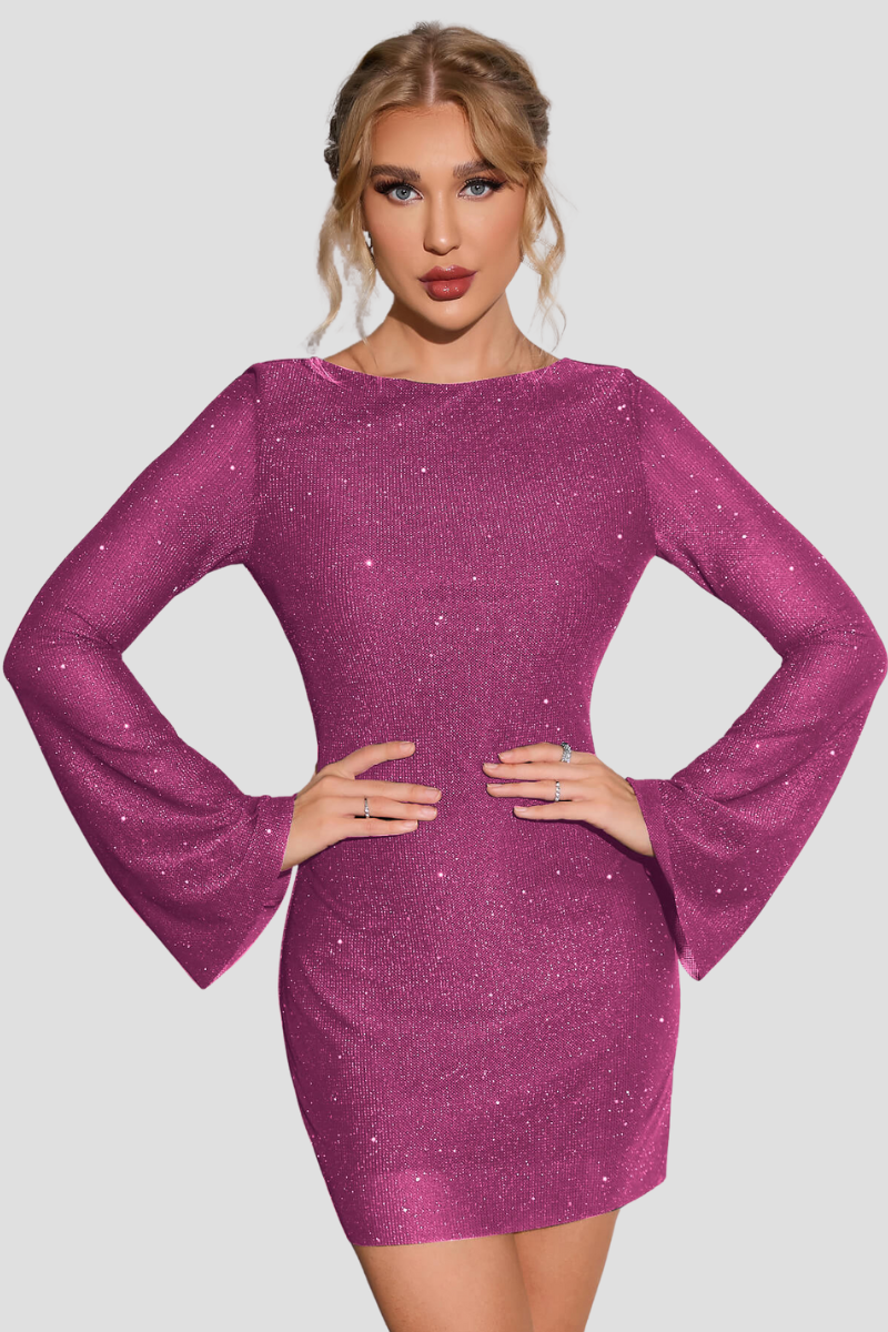 Glitzerkleid | Lange Ärmel | Mini | Rückenfreies Kleid | Abendkleid-HauteBerlin