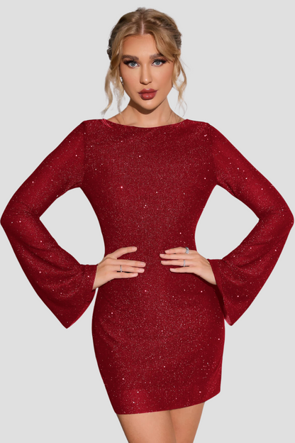 Glitzerkleid | Lange Ärmel | Mini | Rückenfreies Kleid | Abendkleid-HauteBerlin