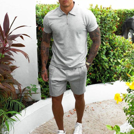 Polo T-Shirt und Shorts Set - Zweiteilig - Quarter-Zip - Co-Ord Set - Herren Sommer Set