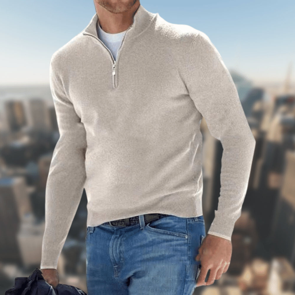 Halber Reißverschluss-Pullover | Gestrickt | Langarm | Pullover-Pullover | Herren Pullover mit viertel Reißverschluss-HauteBerlin