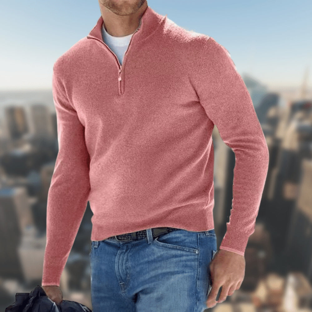 Halber Reißverschluss-Pullover | Gestrickt | Langarm | Pullover-Pullover | Herren Pullover mit viertel Reißverschluss-HauteBerlin