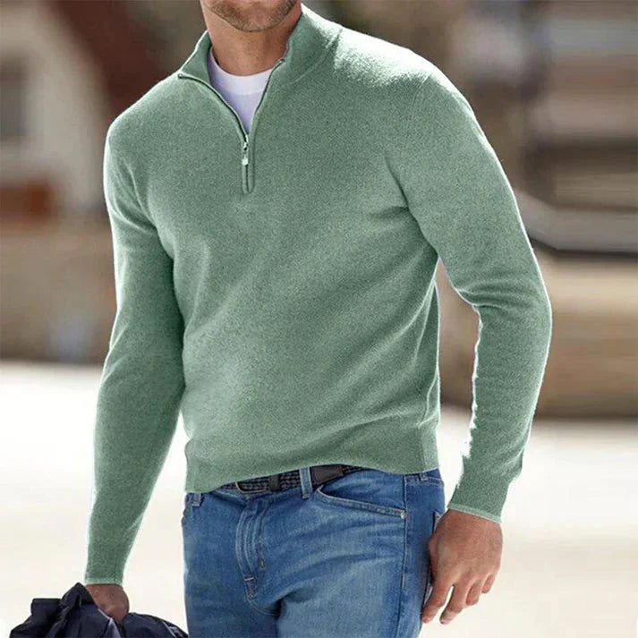Halber Reißverschluss-Pullover | Gestrickt | Langarm | Pullover-Pullover | Herren Pullover mit viertel Reißverschluss-HauteBerlin