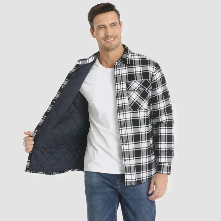 Hemdjacke – karierte, gesteppte Herren-Steppjacke mit Knöpfen-HauteBerlin