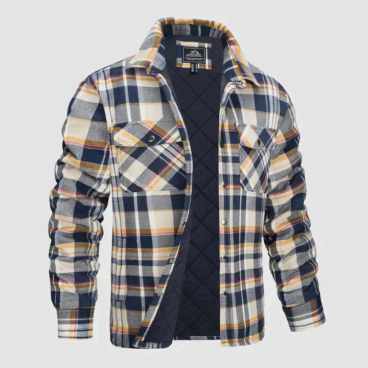 Hemdjacke – karierte, gesteppte Herren-Steppjacke mit Knöpfen-HauteBerlin