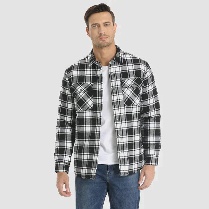 Hemdjacke – karierte, gesteppte Herren-Steppjacke mit Knöpfen-HauteBerlin