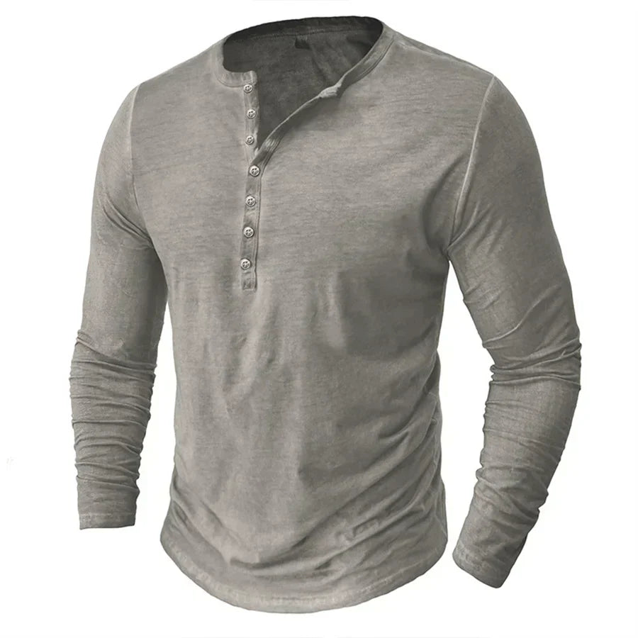Henley-Shirt | Einfarbig | Knopfleiste am Kragen | Langärmliges T-Shirt | Herrenhemd-HauteBerlin
