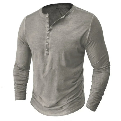 Henley-Shirt | Einfarbig | Knopfleiste am Kragen | Langärmliges T-Shirt | Herrenhemd-HauteBerlin