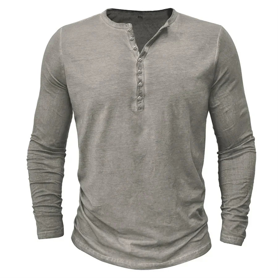 Henley-Shirt | Einfarbig | Knopfleiste am Kragen | Langärmliges T-Shirt | Herrenhemd-HauteBerlin