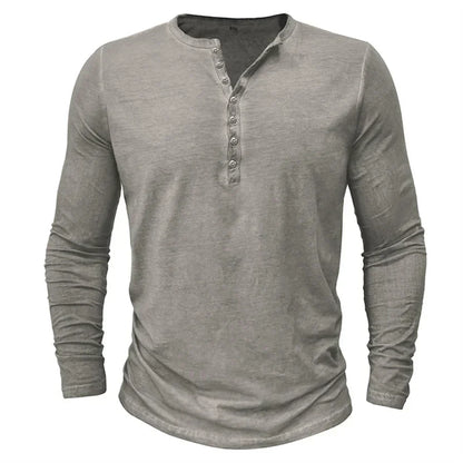 Henley-Shirt | Einfarbig | Knopfleiste am Kragen | Langärmliges T-Shirt | Herrenhemd-HauteBerlin