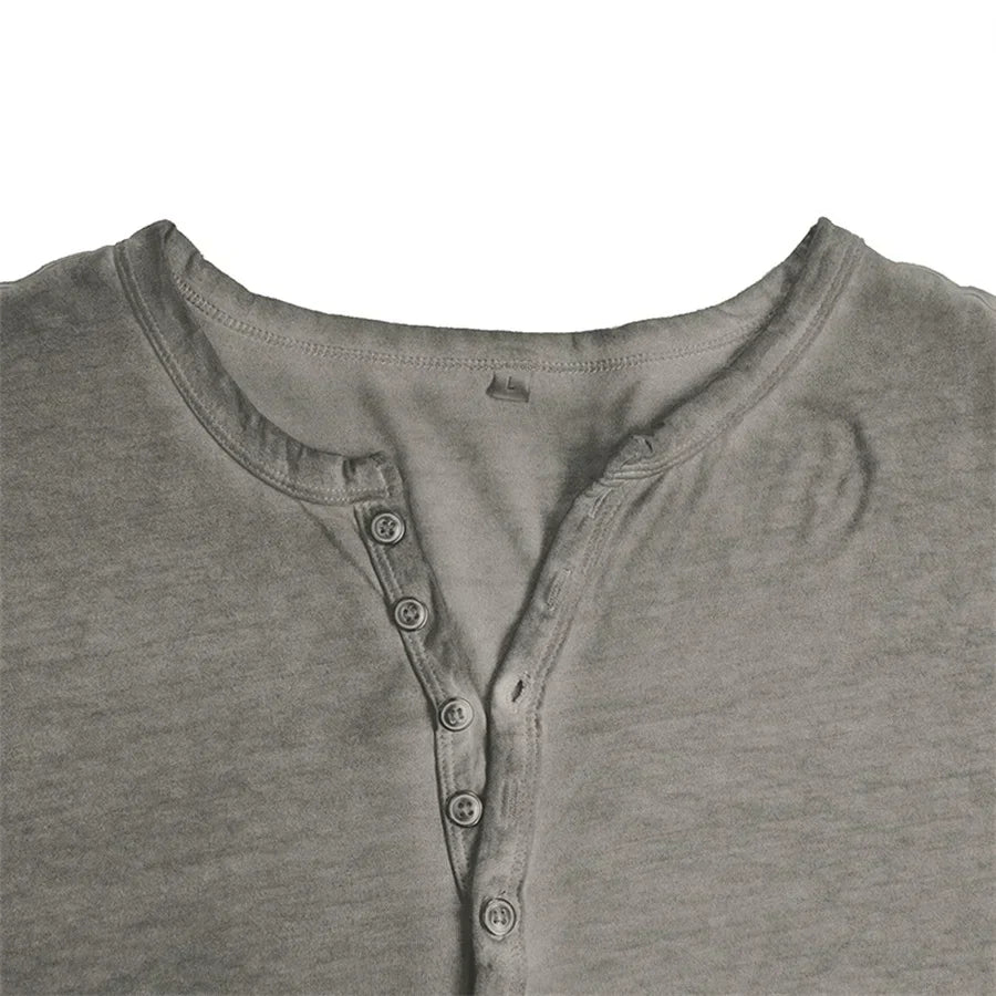 Henley-Shirt | Einfarbig | Knopfleiste am Kragen | Langärmliges T-Shirt | Herrenhemd-HauteBerlin