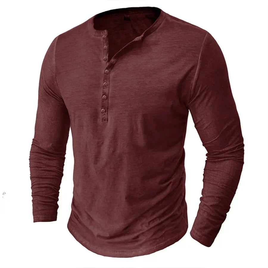 Henley-Shirt | Einfarbig | Knopfleiste am Kragen | Langärmliges T-Shirt | Herrenhemd-HauteBerlin