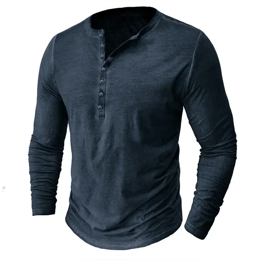 Henley-Shirt | Einfarbig | Knopfleiste am Kragen | Langärmliges T-Shirt | Herrenhemd-HauteBerlin