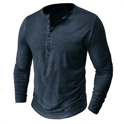 Henley-Shirt | Einfarbig | Knopfleiste am Kragen | Langärmliges T-Shirt | Herrenhemd-HauteBerlin