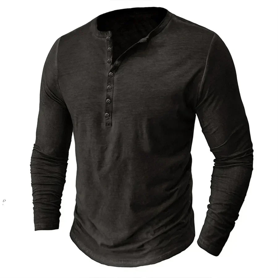 Henley-Shirt | Einfarbig | Knopfleiste am Kragen | Langärmliges T-Shirt | Herrenhemd-HauteBerlin
