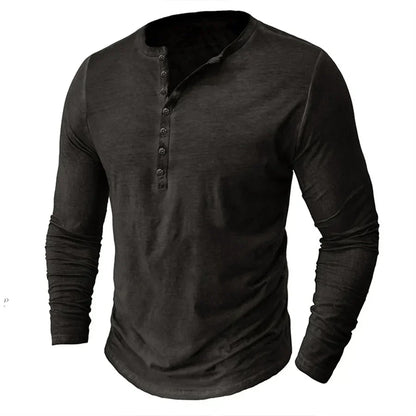 Henley-Shirt | Einfarbig | Knopfleiste am Kragen | Langärmliges T-Shirt | Herrenhemd-HauteBerlin