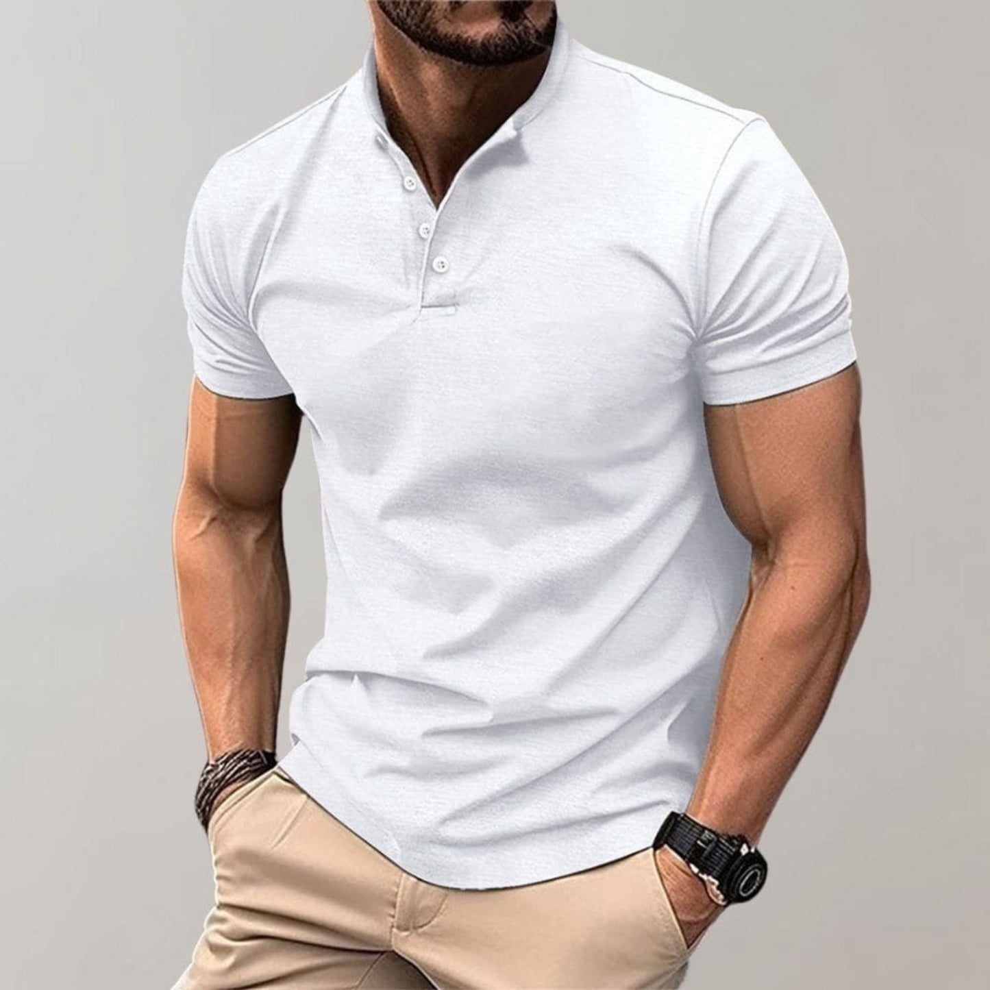 Henley Shirt - Herren Kurzarm-Poloshirt mit Knopfverschluss-HauteBerlin