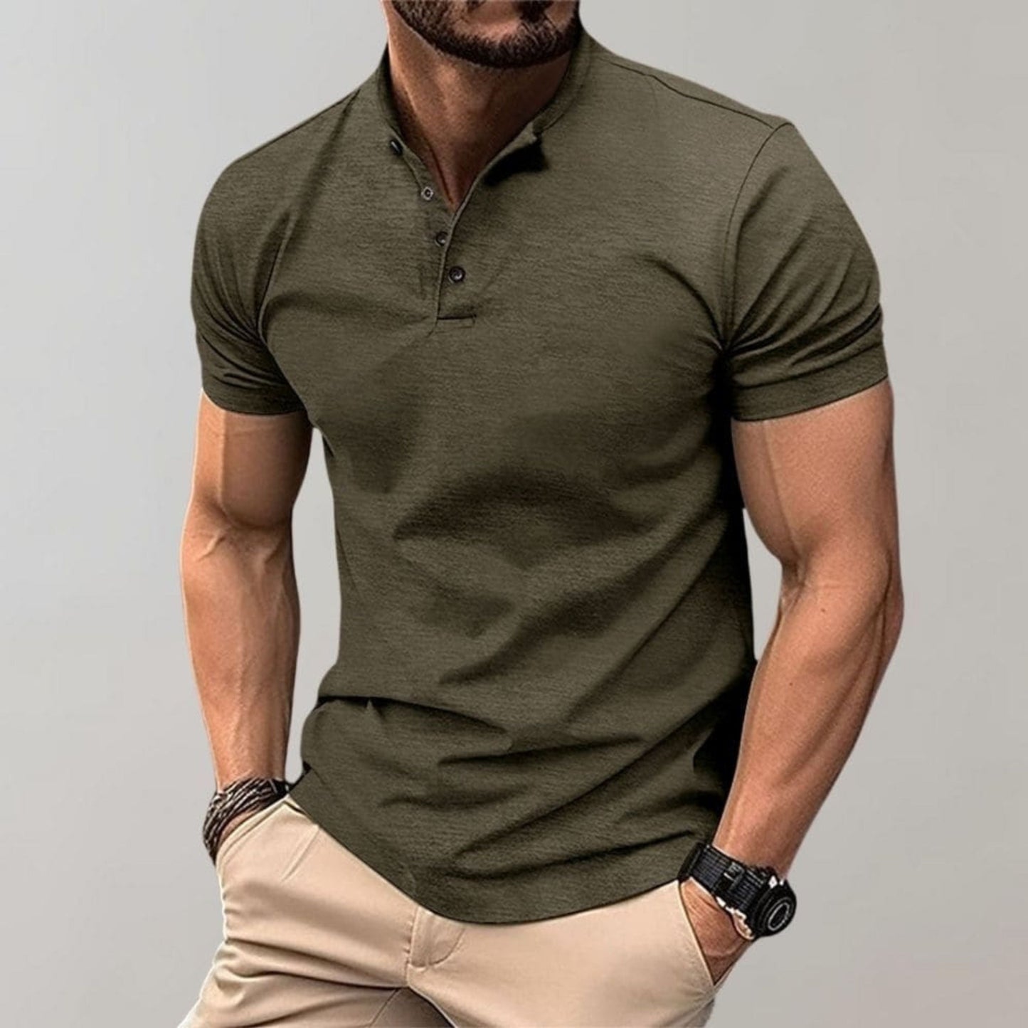 Henley Shirt - Herren Kurzarm-Poloshirt mit Knopfverschluss-HauteBerlin