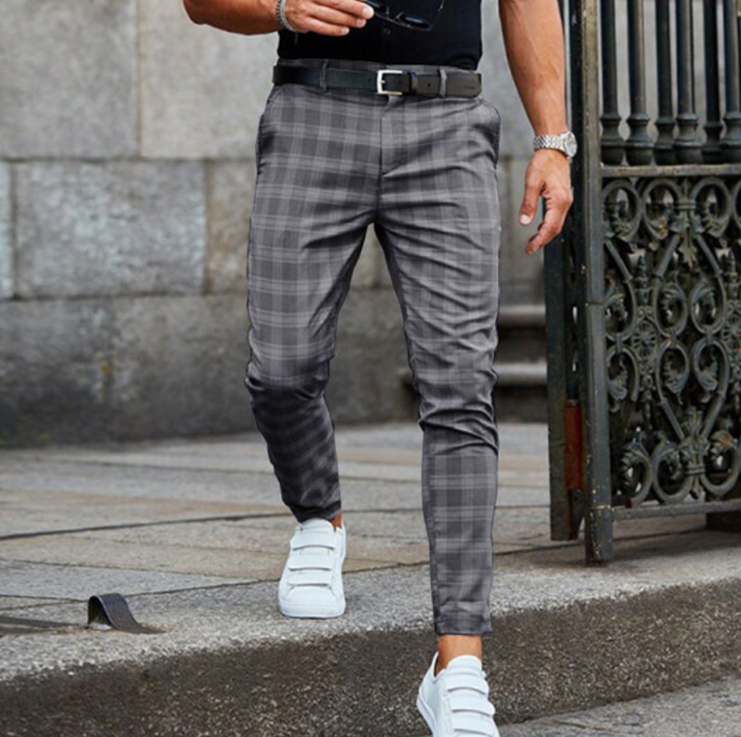 Herren-Chinos – Kariert – Stretch – Skinny-Chinos – Chino-Hosen-HauteBerlin
