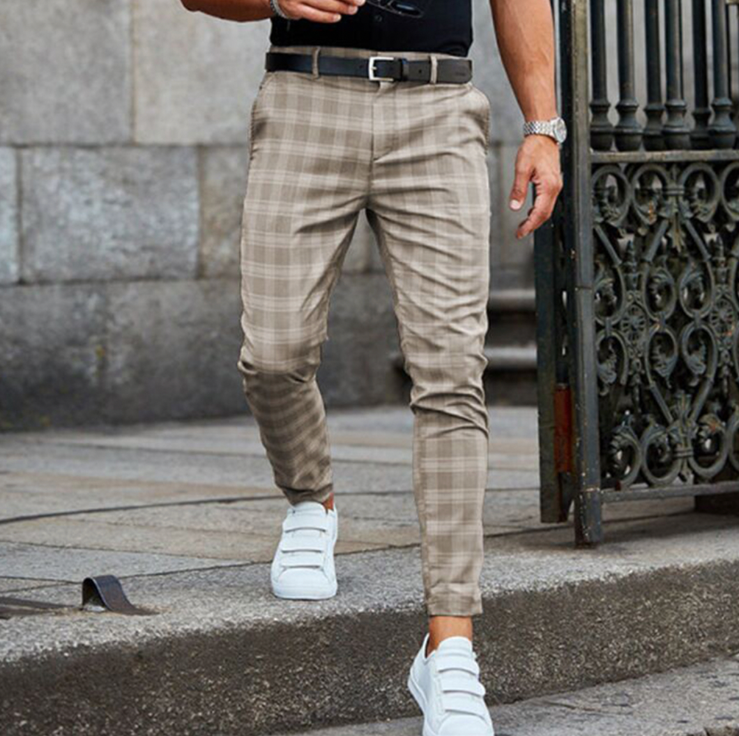 Herren-Chinos – Kariert – Stretch – Skinny-Chinos – Chino-Hosen-HauteBerlin