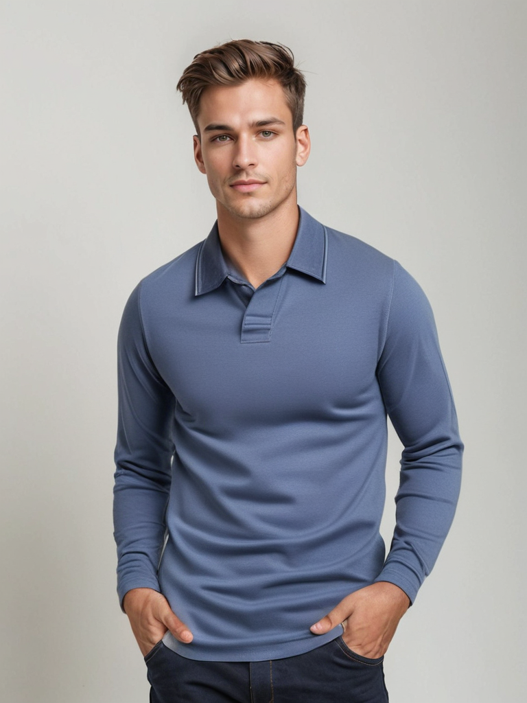 Herren-Poloshirt | Mit Kragen | Einfarbig | Langarmshirts | Langarm-T-Shirts-HauteBerlin