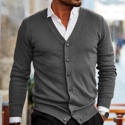 Herren-Strickjacke – V-Ausschnitt – Langarm – Strickjacke – Strickjacke mit Knöpfen-HauteBerlin