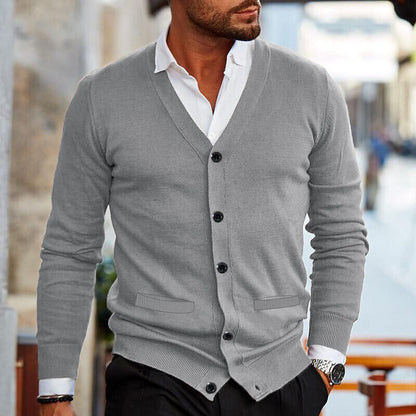 Herren-Strickjacke – V-Ausschnitt – Langarm – Strickjacke – Strickjacke mit Knöpfen-HauteBerlin